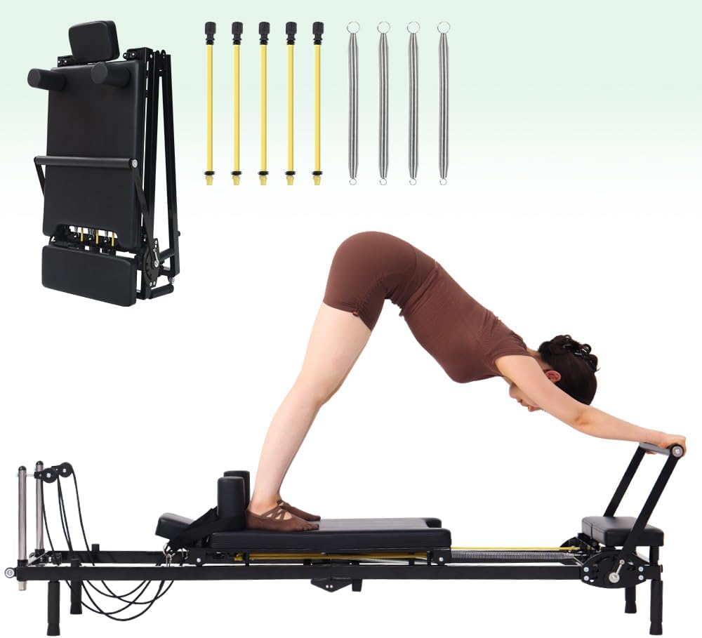 Home Gym No Equipment - 折りたたみ式ピラティス リフォーマー マシン、スプリングとコードによる 2-in-1 レジスタンス機能、家庭用およびジム用ピラティス器具、初心者と上級者向けに設計、最大 400