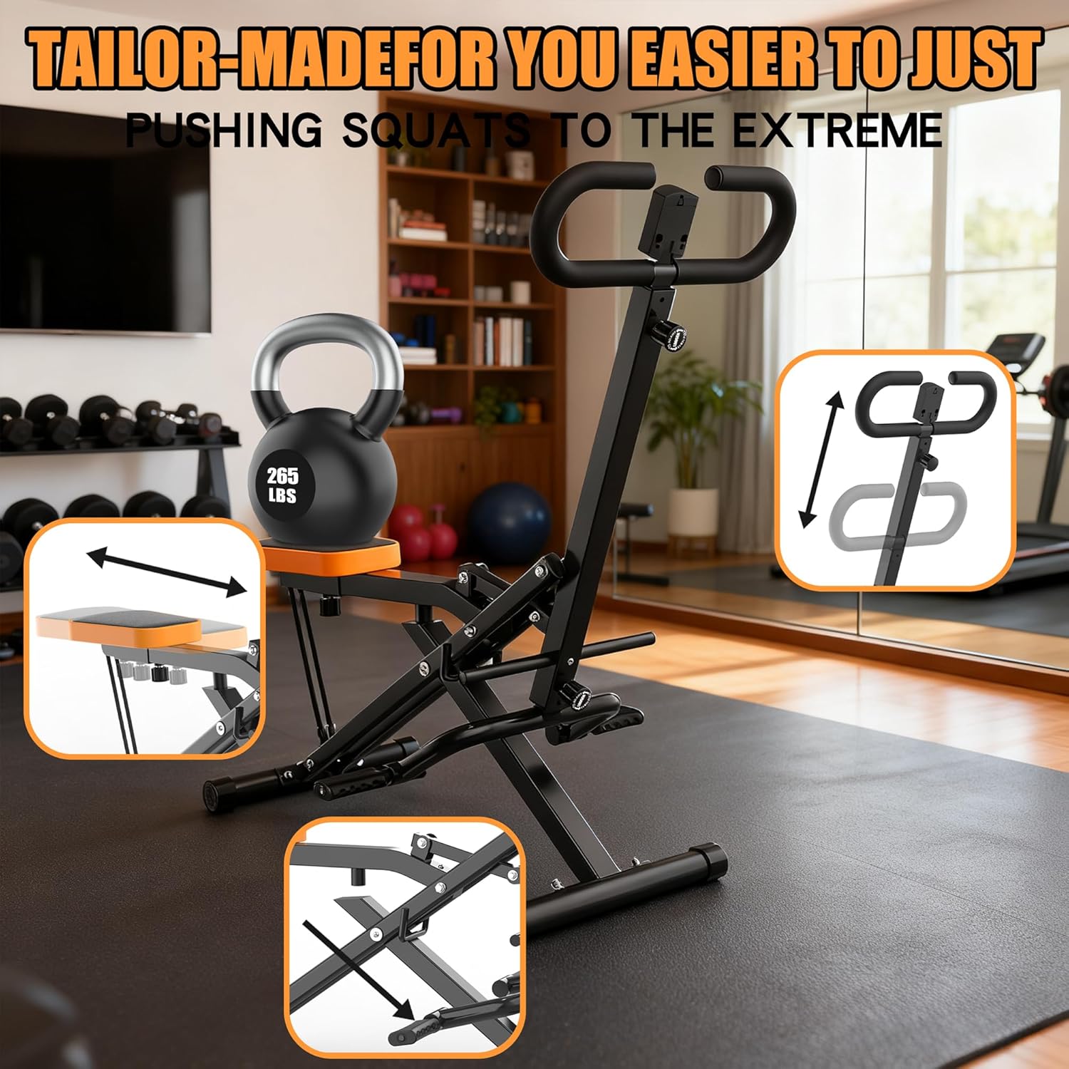 Home Gym With Leg Press - 家庭用スクワットマシン、ヒップトレーニング用アシストトレーナー、折りたたみ式、抵抗バンド付き、お尻、ヒップ、太もも、腹筋、背中、レッグプレス、ヒップスラスト、ホームジムフィットネス用-ブラック