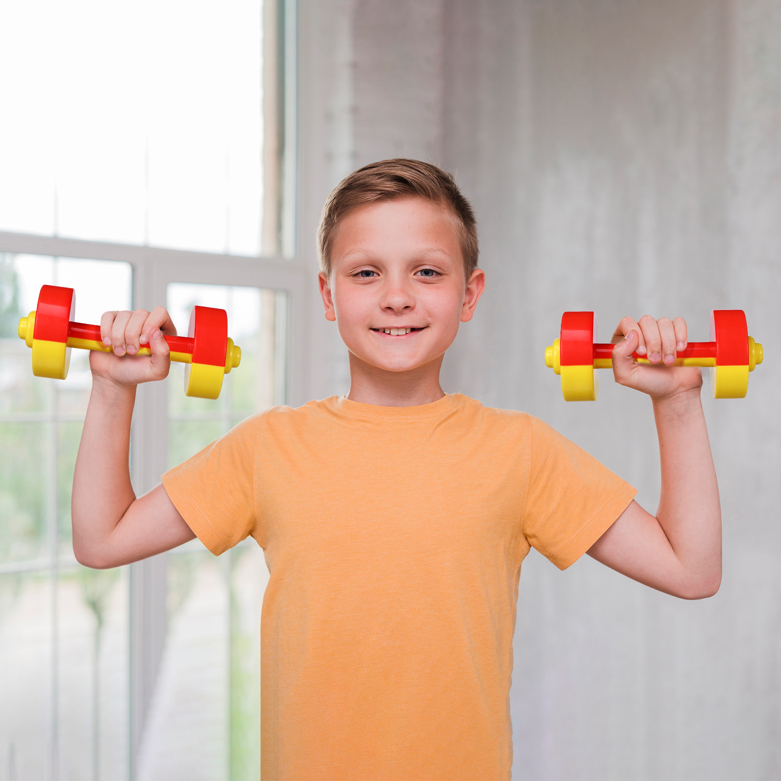 Home Gym Kids - 1 ペア子供用プラスチックダンベルバーベル子供フィットネス小型重量挙げジム機器小道具赤黄色早期教育ホーム