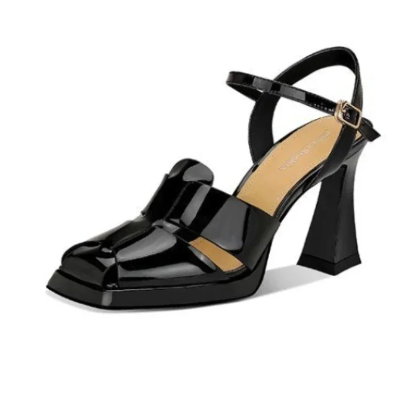 Ankle Strap Attachment - 女性のハイヒールサンダルファッションパテントレザーローマンサンダルセクシーな中空ハイヒール女性デザイナーシューズ Zapatos Mujer