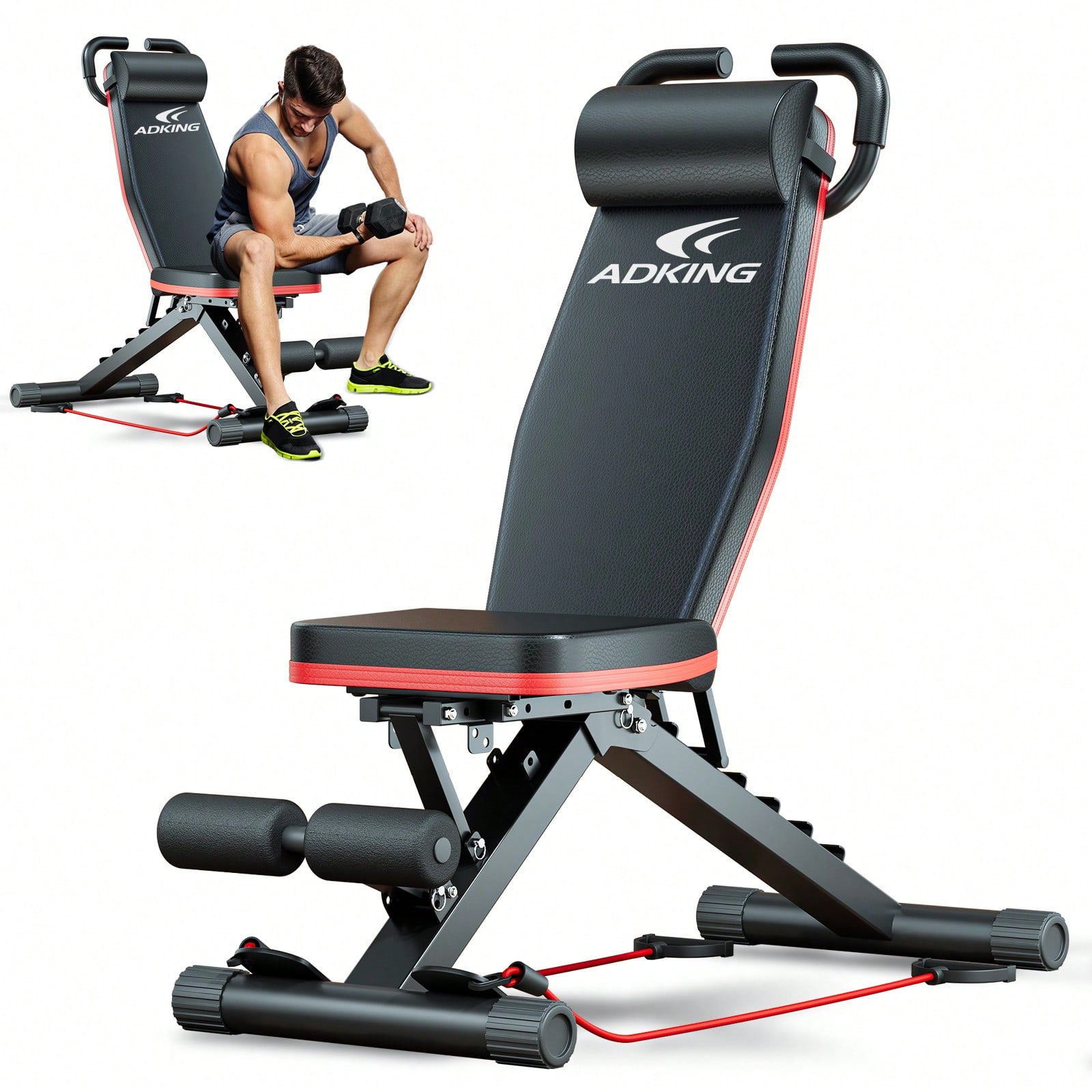 Home Gym With Leg Press - 標準ウェイトベンチ、プレッチャーカールパッドとレッグデベロッパー付きベンチプレスセット、ホームジムでの全身トレーニング用、最大耐荷重1000ポンド