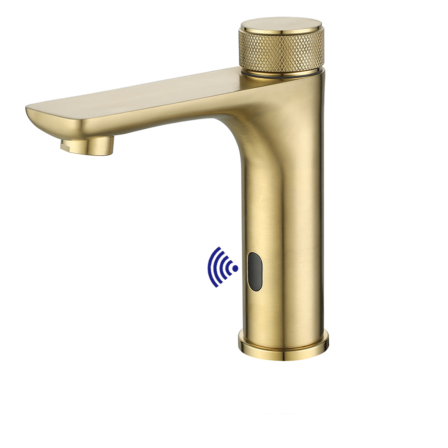 Home Gym Gold - # モダンな自動赤外線センサー付き洗面台蛇口 スマートステンレススチール ブラッシュドゴールド タッチレス キッチンシンク