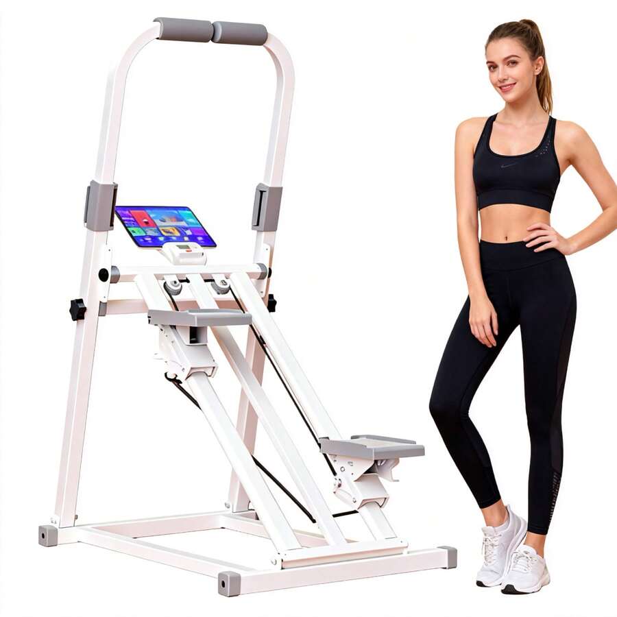 Home Gym No Equipment - 自宅でのエクササイズ用ステッパー、ハンドルバー付きステップフィットネス折りたたみ式ステアステッパー、調節可能な抵抗、タイマー＆電話ホルダー、静音クライマーカーディオ機器、ホームジム用耐荷重440ポンド。