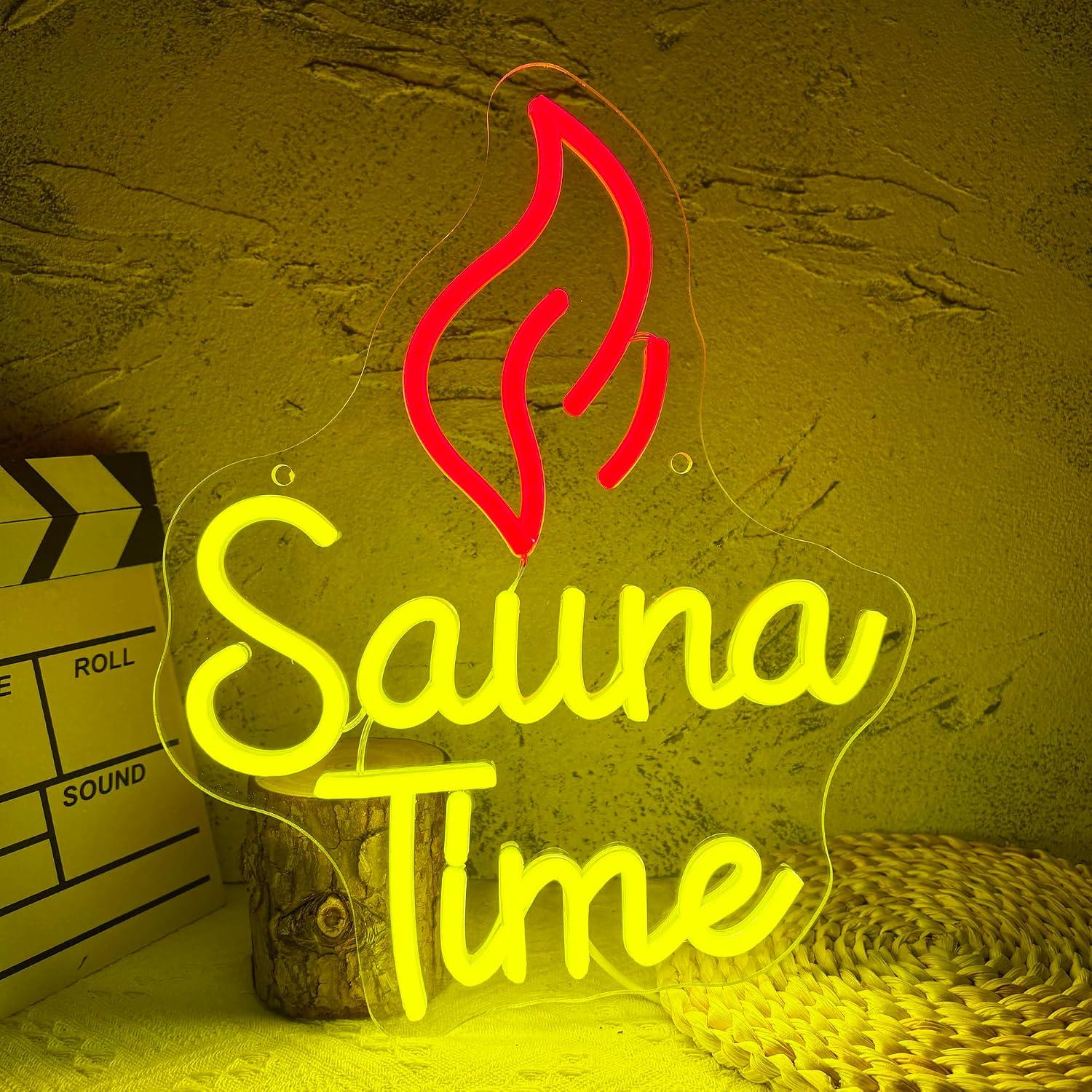 Sauna Home Gym - サウナタイムネオンサインUSB調光LEDライト、ホームスパジムウェルネスルームの壁飾り、セルフケアリラクゼーションナイトライトギフト