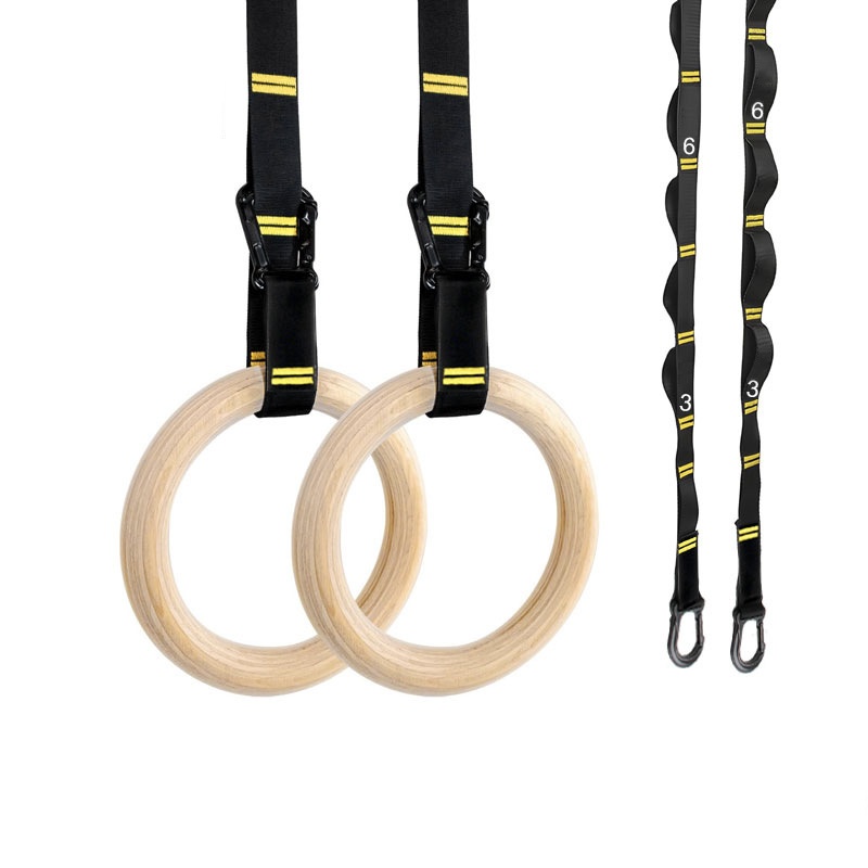 Home Gym Garden - 28mm 32mm プルアップ体操リング 吊り下げ式滑り止め木製リング 調節可能なストラップ付き ホームフィットネス用