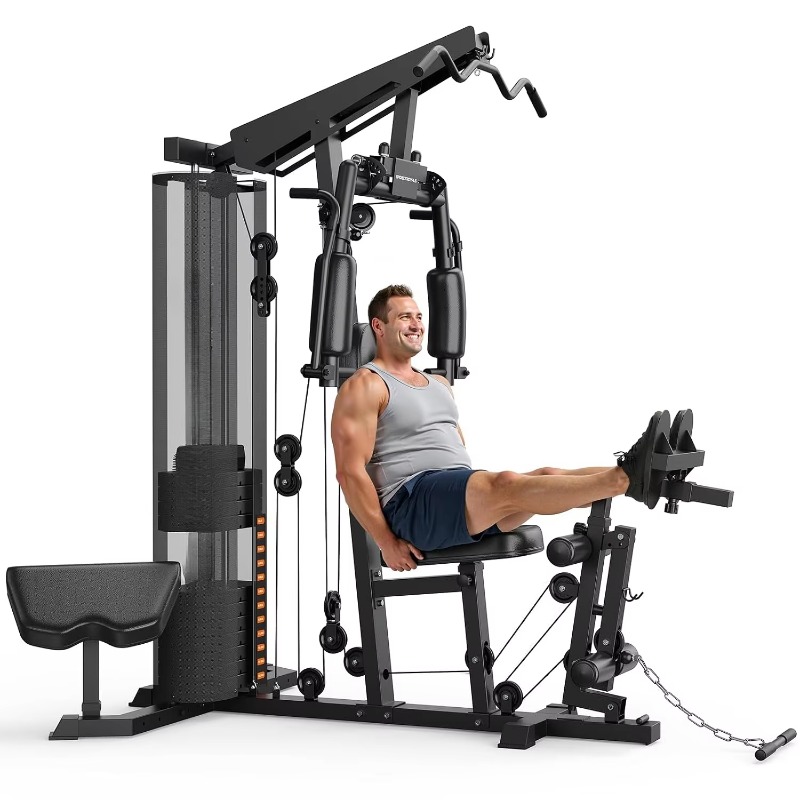 Home Gym With Leg Press - 150ポンドウェイトスタック付き多機能ホームジムステーション、フルボディワークアウト用レッグプレス搭載、カスタム可能