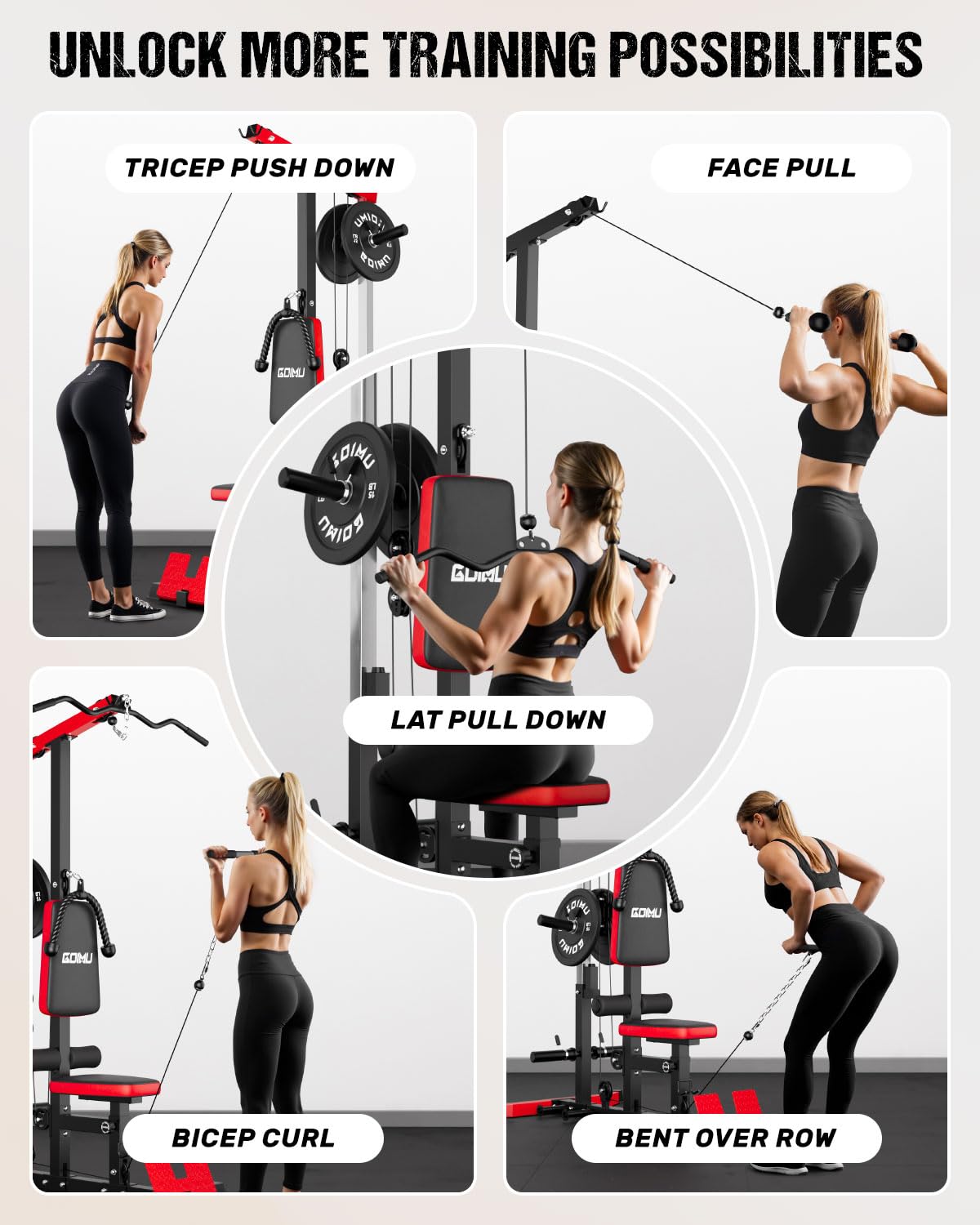 LATプルダウン＆ローイングケーブルマシン（ABクランチ付き - Home Gym Lat Pulldown のレビューと価格