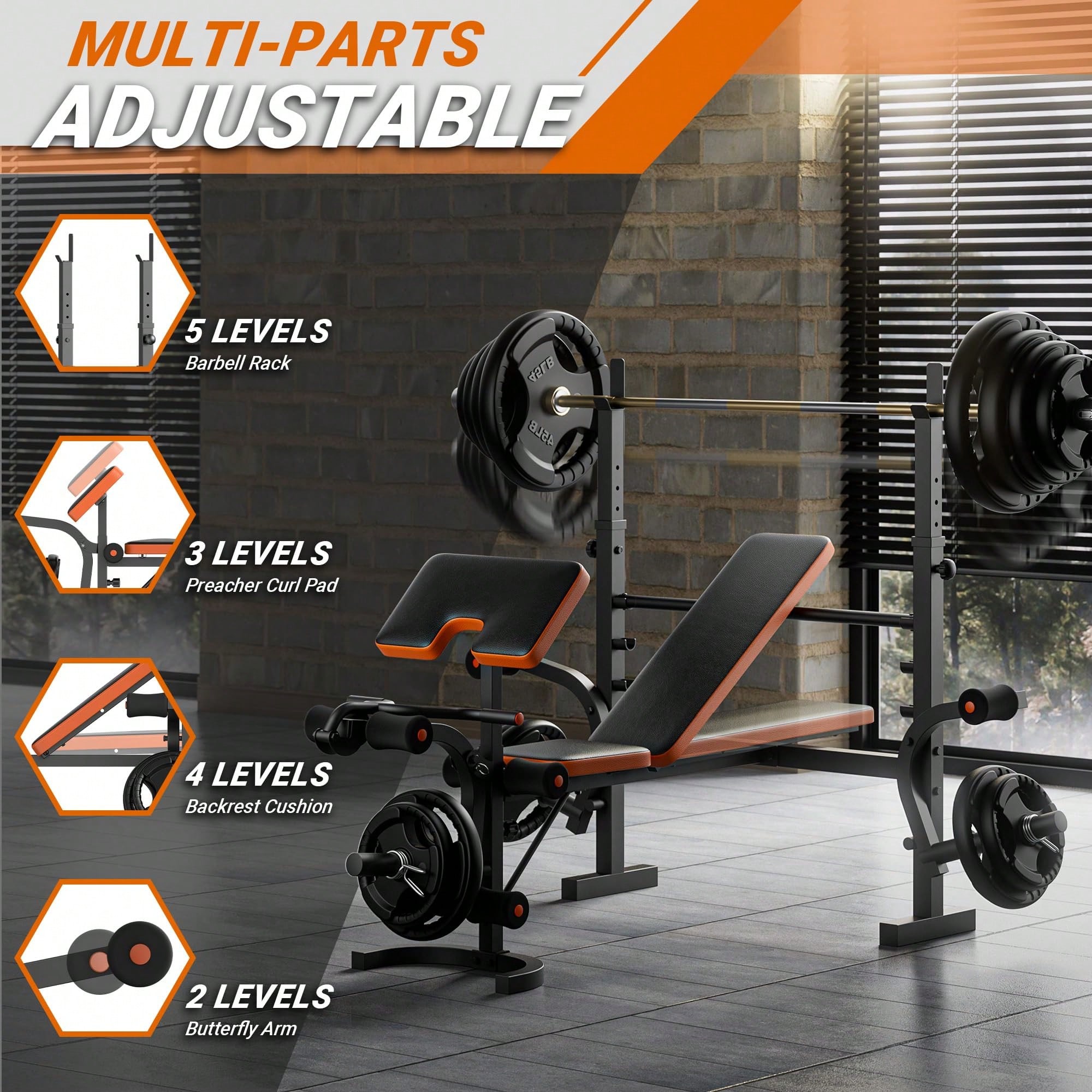 GIKPAL ウェイトベンチ、レッグエクステンション付きベン - Home Gym With Leg Press のレビューと価格