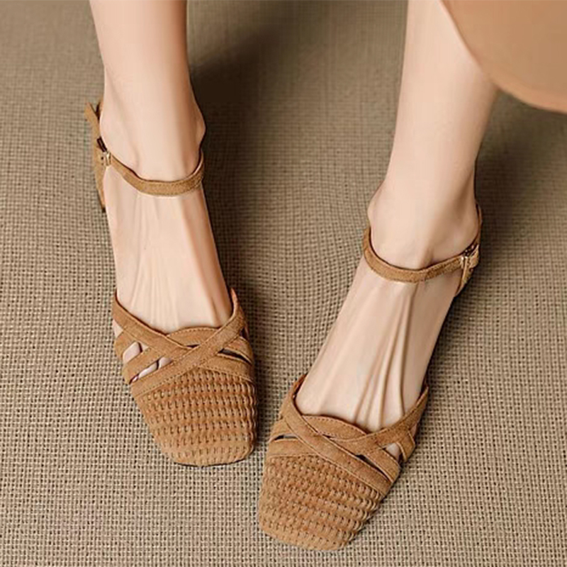 レトロ織りハイヒールサンダル レディース 2025 夏 スク - Ankle Strap Attachment のレビューと価格