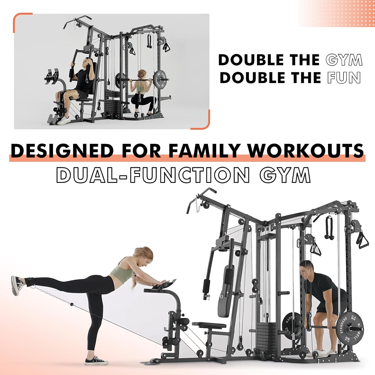 デュアルステーションスミスマシンΔマシンパワーケージ、121 - Home Gym Cable Machine With Weight Stack のレビューと価格