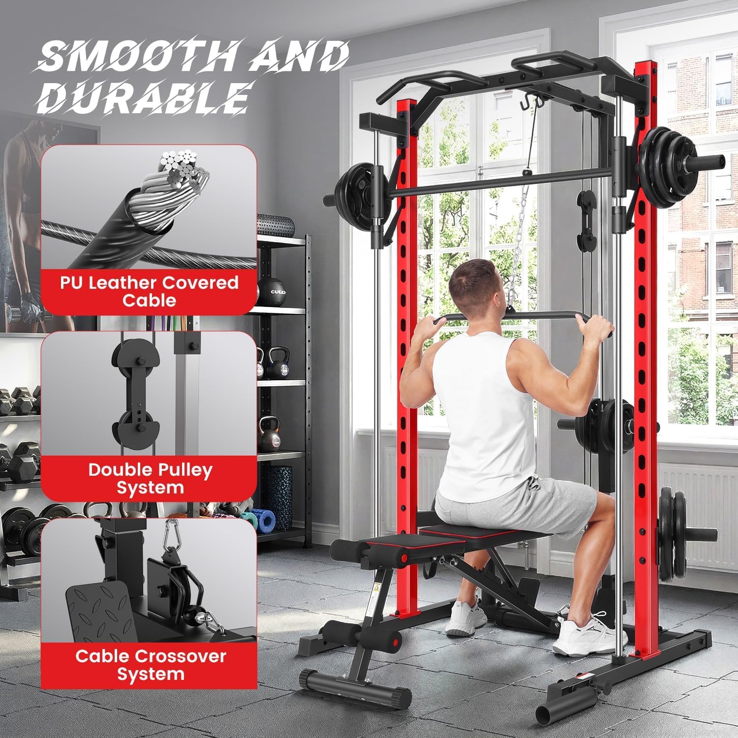 ホームジム用オールインワンスミスマシンパワーラック（ラットプ - Home Gym Lat Pulldown のレビューと価格