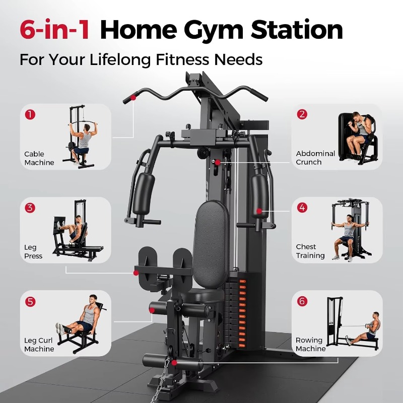 150ポンドウェイトスタック付き多機能ホームジムステーション - Home Gym With Leg Press のレビューと価格