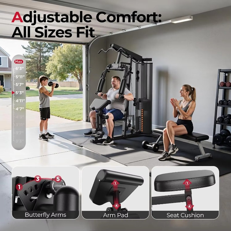 150ポンドウェイトスタック付き多機能ホームジムステーション - Home Gym With Leg Press のレビューと価格